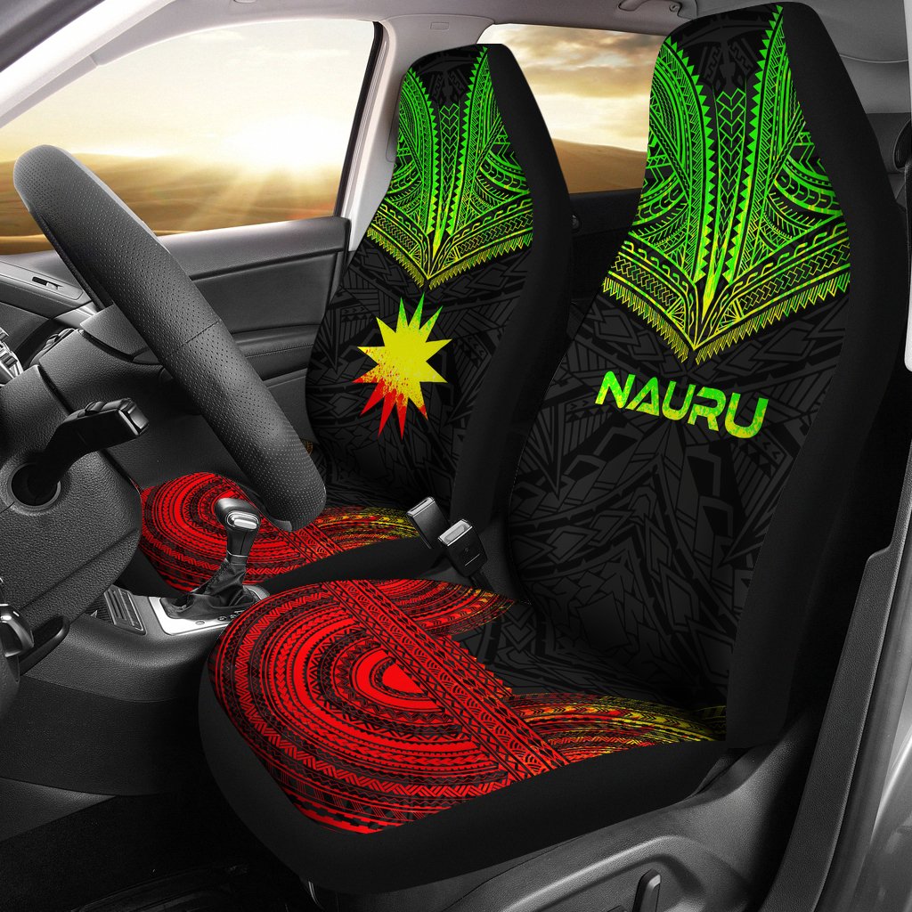 Nauru Car Seat Cover - Nauru Flag Polynesian Chief Tattoo Reggae Version Universal Fit Reggae - Polynesian Pride