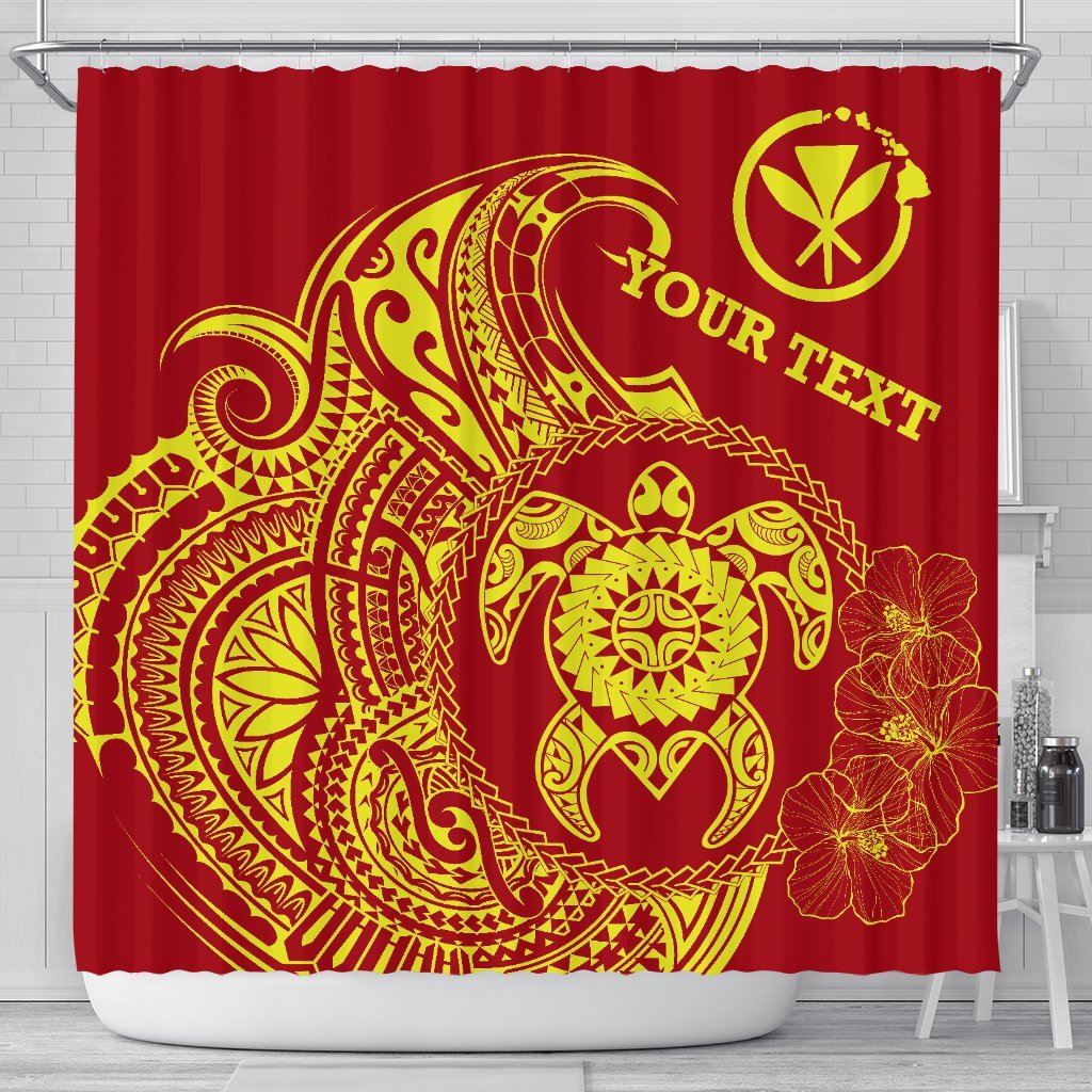 Hawaii Polynesian Personalised Shower Curtain - Vintage Polynesian Turtle (Red) 177 x 172 (cm) Red - Polynesian Pride