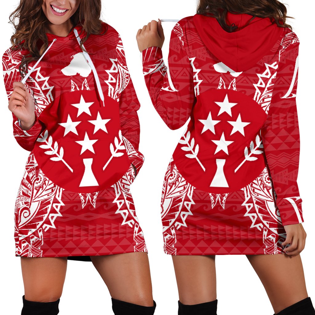 Kosrae Polynesian Hoodie Dress Map Red White Red - Polynesian Pride