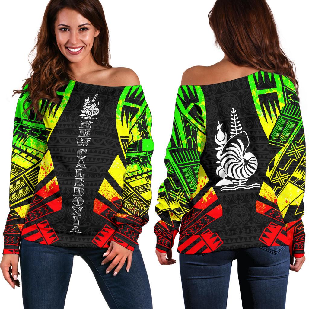 New Caledonia Women's Off Shoulder Sweater - Polynesian Tattoo Reggae Art - Polynesian Pride