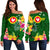 American Samoa Women's Off Shoulder Sweater - Manu'atele Hibiscus Flag Green - Polynesian Pride