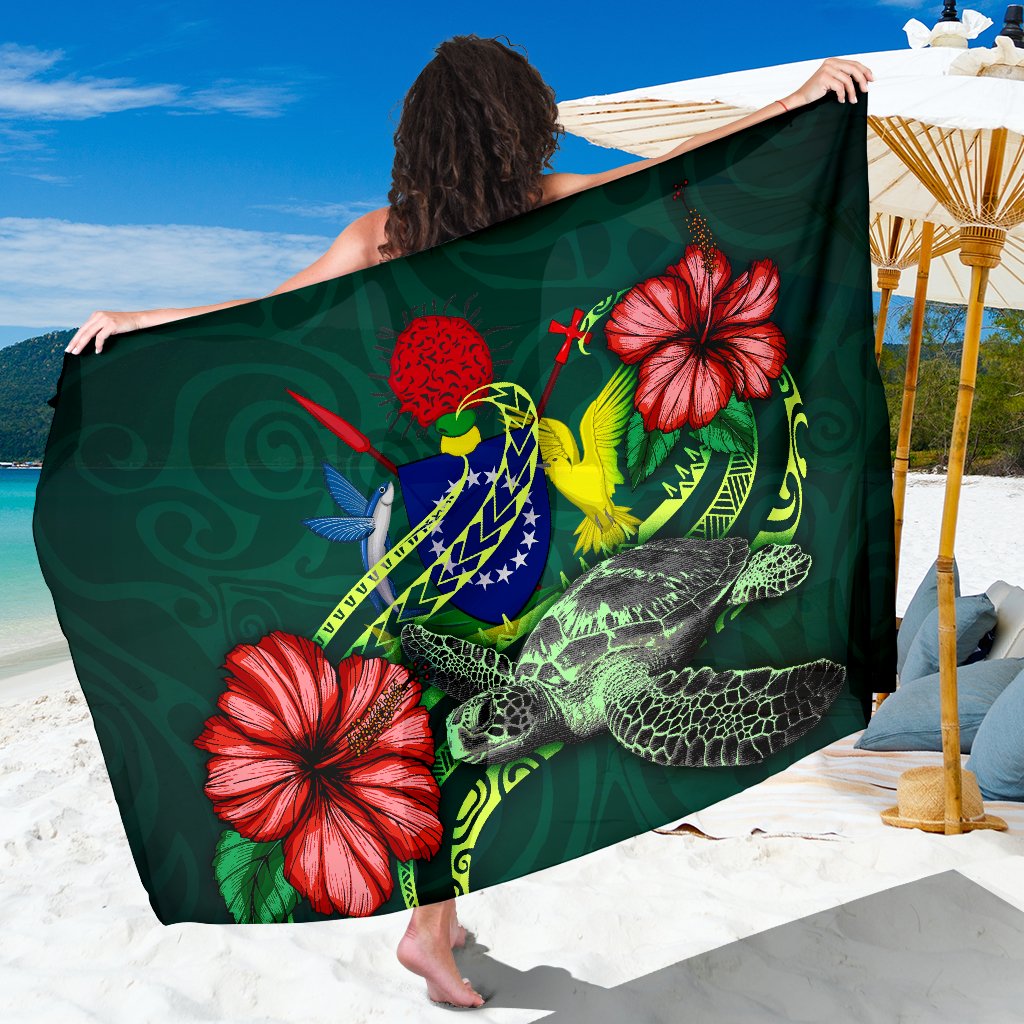 Cook Islands Polynesian Sarong - Green Turtle Hibiscus Women One Size Green - Polynesian Pride