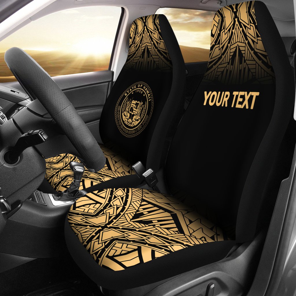 Hawaii Custom Personalised Car Seat Covers - Hawaii Seal Polynesian Tattoo Fog Gold Universal Fit Gold - Polynesian Pride