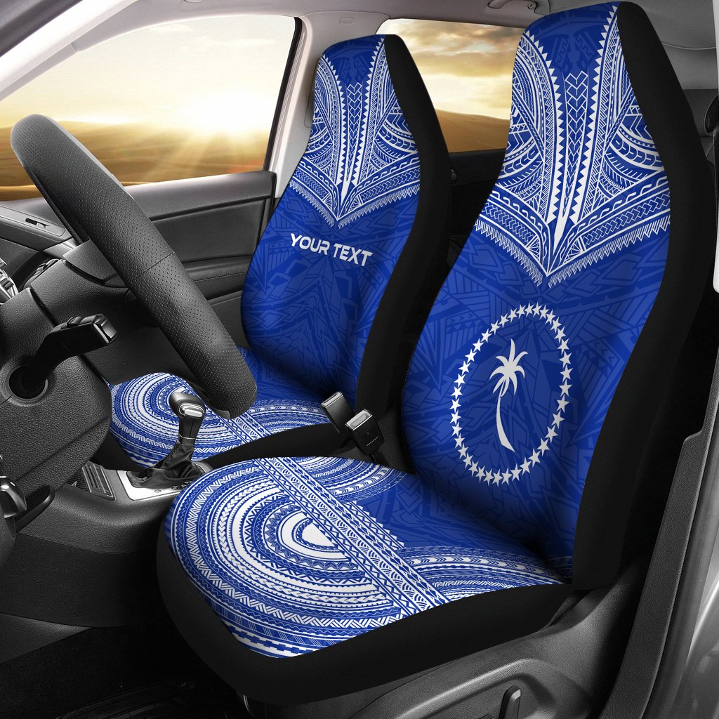 Chuuk Custom Personalised Car Seat Cover - Chuuk Flag Polynesian Chief Tattoo BLue Version Universal Fit Blue - Polynesian Pride