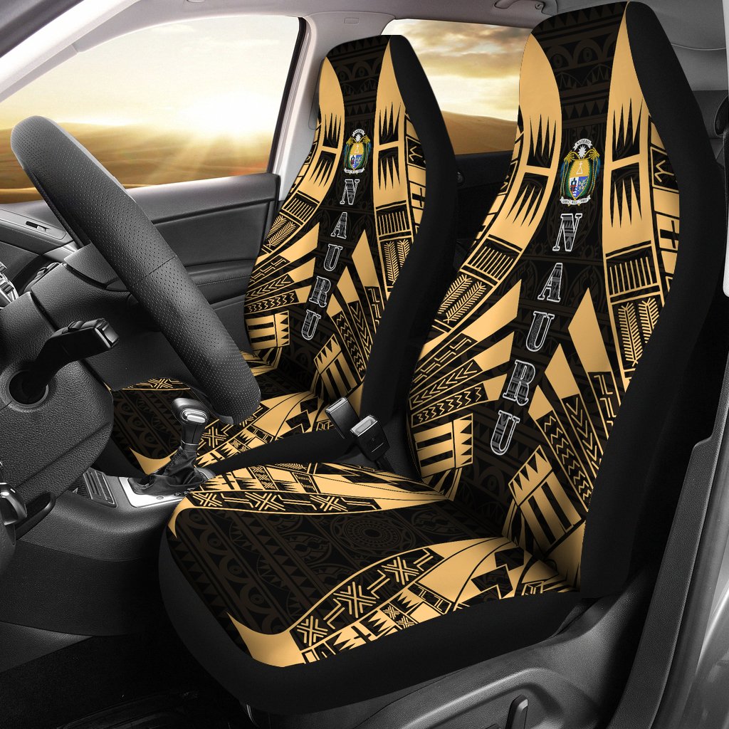 Nauru Car Seat Covers - Nauru Coat Of Arms Polynesian Tattoo Gold Universal Fit Gold - Polynesian Pride