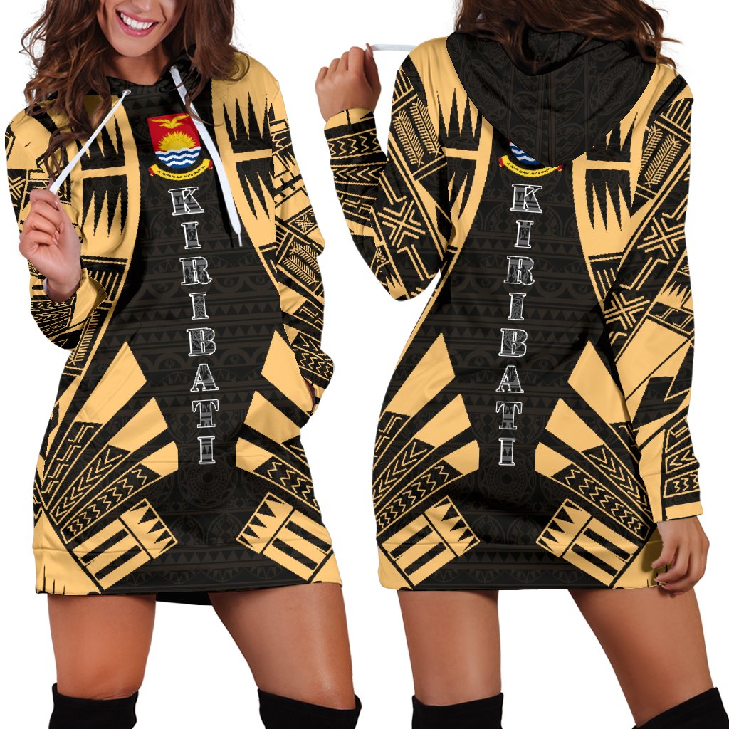 Kiribati Hoodie Dress - Polynesian Tattoo Gold Gold - Polynesian Pride