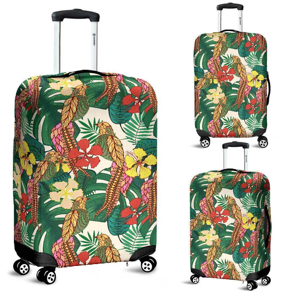 Hawaii Tropical Leaves Flowers And Birds Floral jungle Luggage Cover White - Polynesian Pride