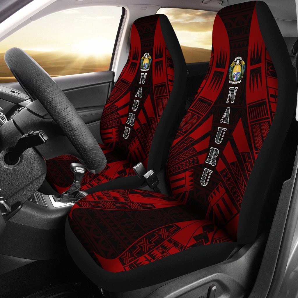 Nauru Car Seat Covers - Nauru Coat Of Arms Polynesian Tattoo Red Universal Fit Red - Polynesian Pride