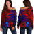 Samoa Women's Off Shoulder Sweater - Blue Shark Polynesian Tattoo Blue - Polynesian Pride