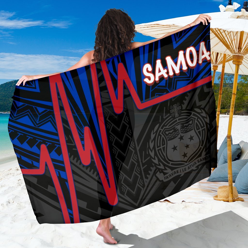 Samoa Sarong - Samoa Coat Of Arms With Polynesian Pattern In Heartbeat Style (Blue) Sarong - Samoa Sarong - Samoa Coat Of Arms With Polynesian Pattern In Heartbeat Style (Blue) - Polynesian Pride