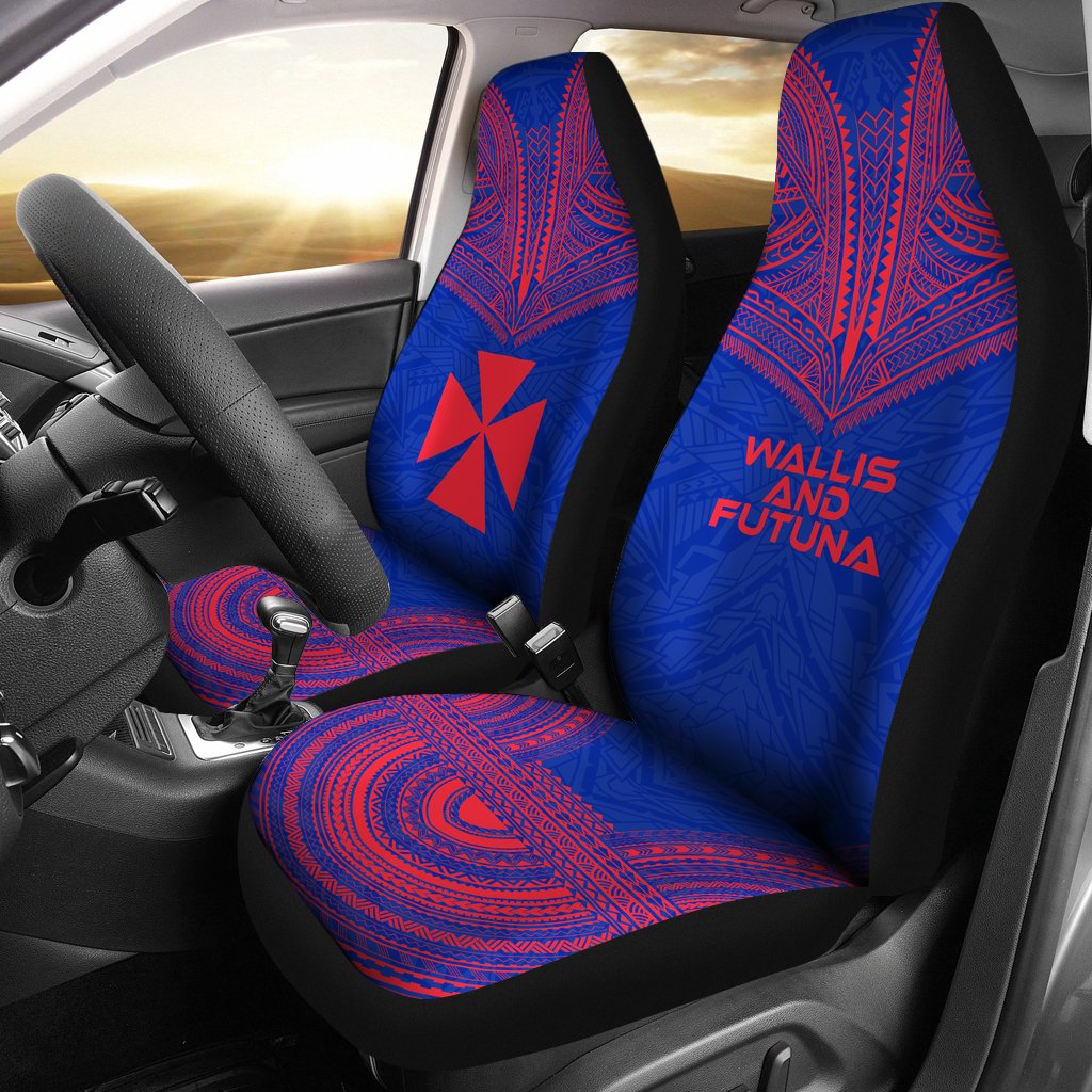 Wallis And Futuna Car Seat Cover - Wallis And Futuna Coat Of Arms Polynesian Chief Tattoo Blue Version Universal Fit Blue - Polynesian Pride