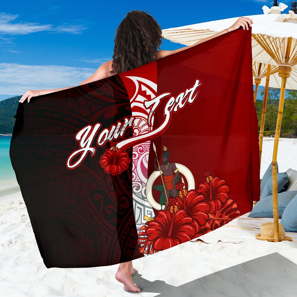 Vanuatu Polynesian Custom Personalised Sarong - Coat Of Arm With Hibiscus One Style One Size Red - Polynesian Pride