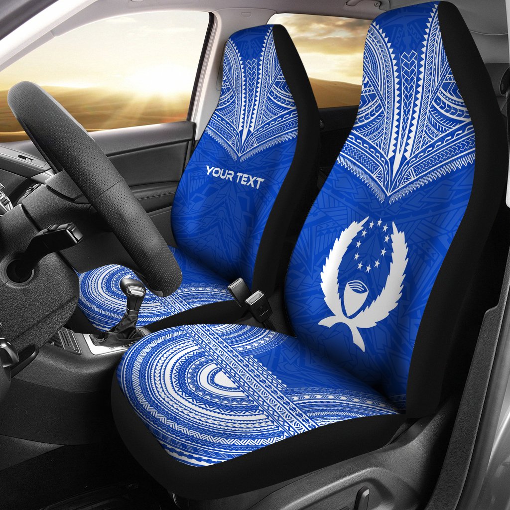 Pohnpei Custom Personalised Car Seat Cover - Pohnpei Flag Polynesian Chief Tattoo Blue Version Universal Fit Blue - Polynesian Pride