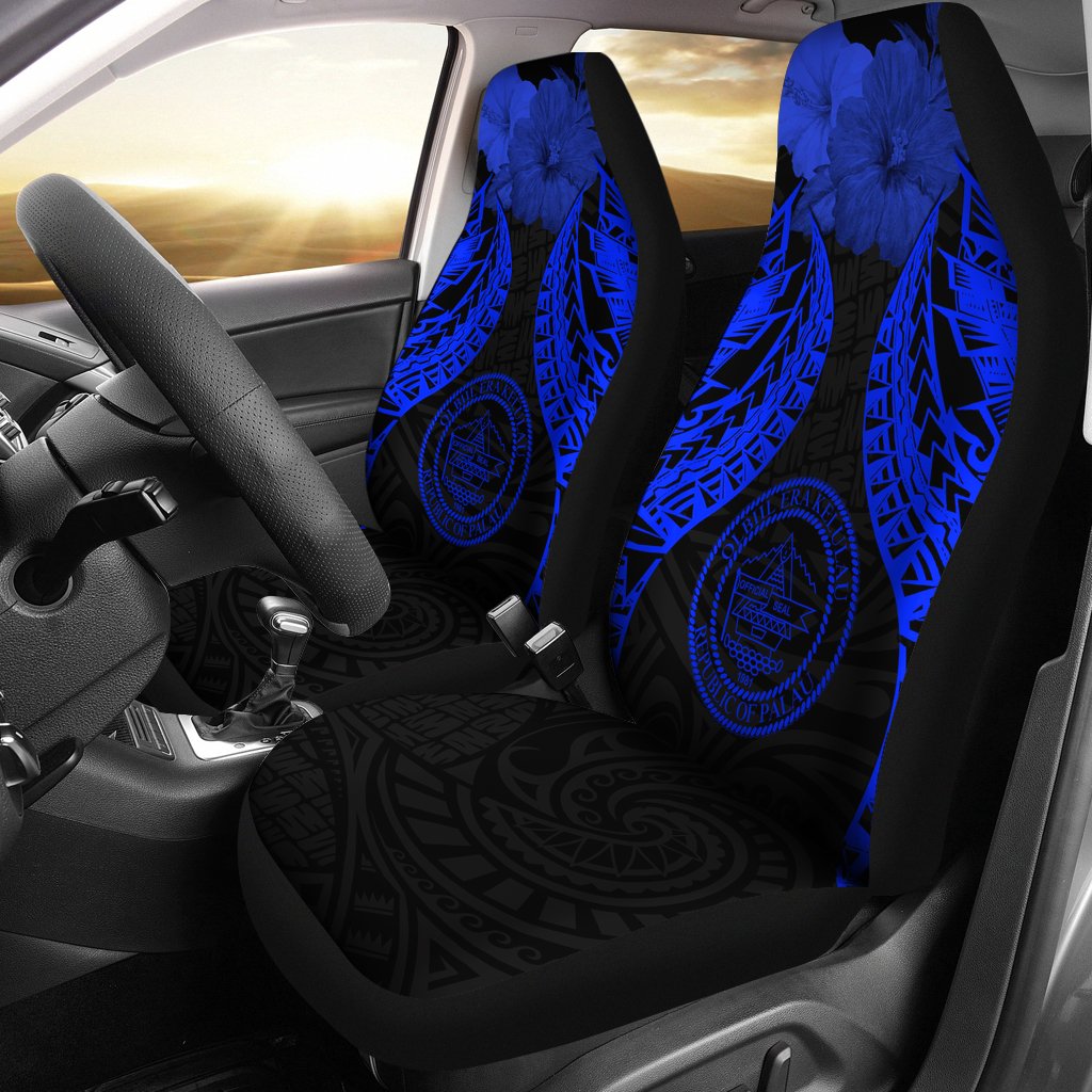 Palau Polynesian Car Seat Covers Pride Seal And Hibiscus Blue Universal Fit Blue - Polynesian Pride