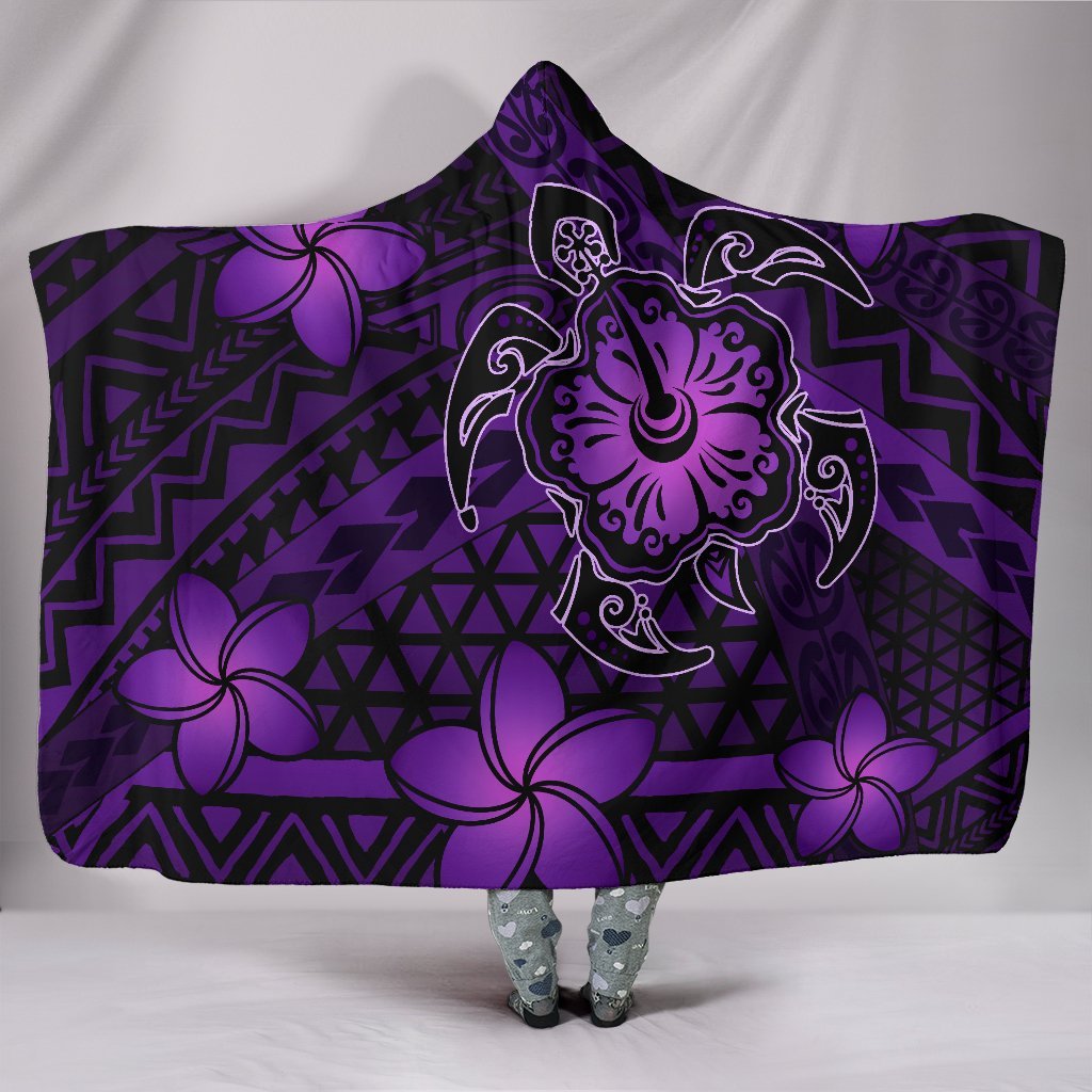 Hawaii Mix Polynesian Turtle Plumeria Hooded Blanket - AH - Nick Style - Purple Hooded Blanket Purple - Polynesian Pride