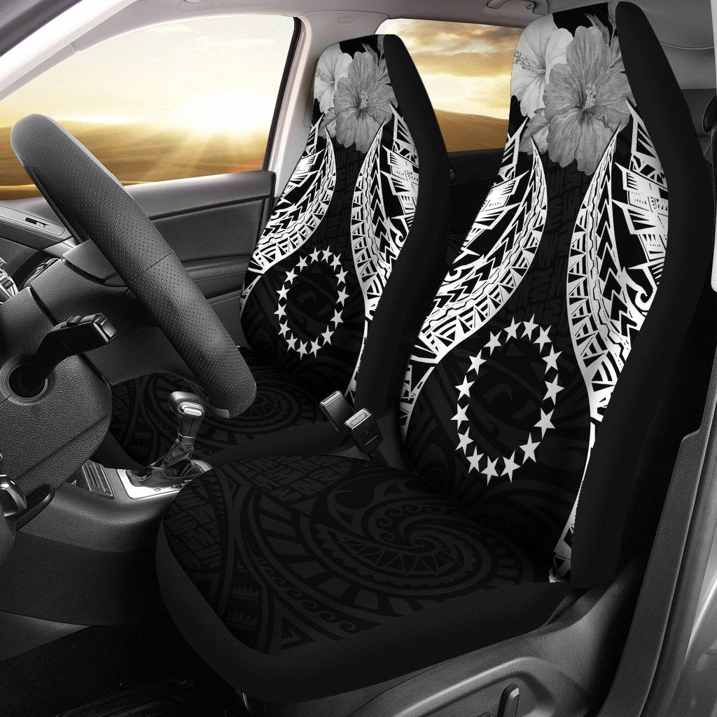 Cook islands Polynesian Car Seat Covers Pride Seal And Hibiscus Black Universal Fit Black - Polynesian Pride