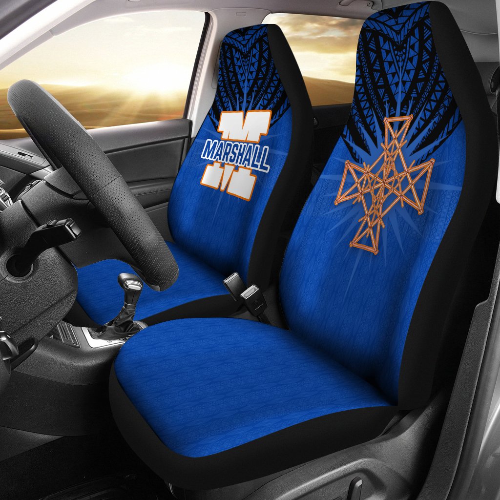 Marshall Islands Car Seat Covers - Marshall Islands Coat Of Arms Stick Chart Style Universal Fit Blue - Polynesian Pride