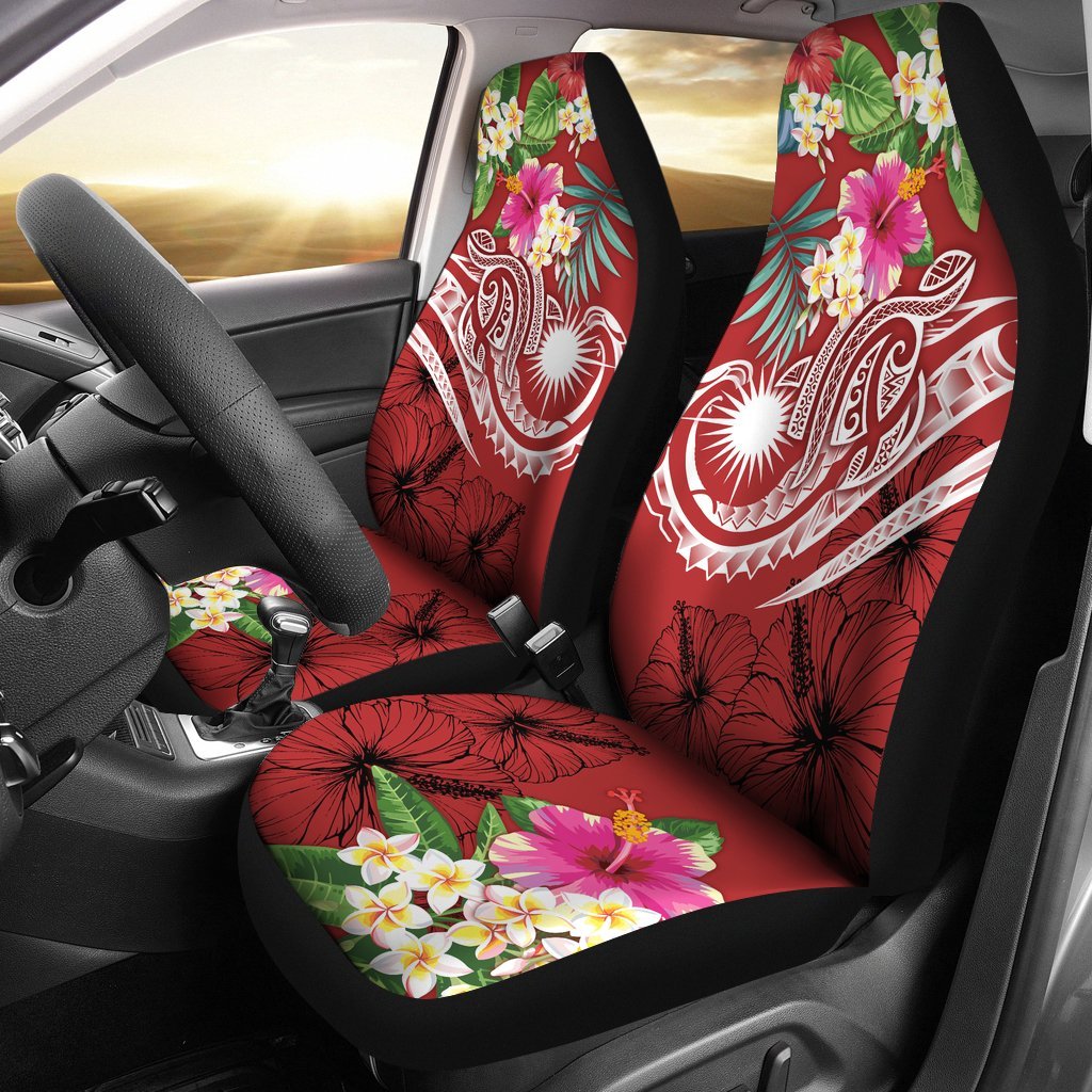 Marshall Islands Polynesian Car Seat Cover - Summer Plumeria (Red) Universal Fit Red - Polynesian Pride