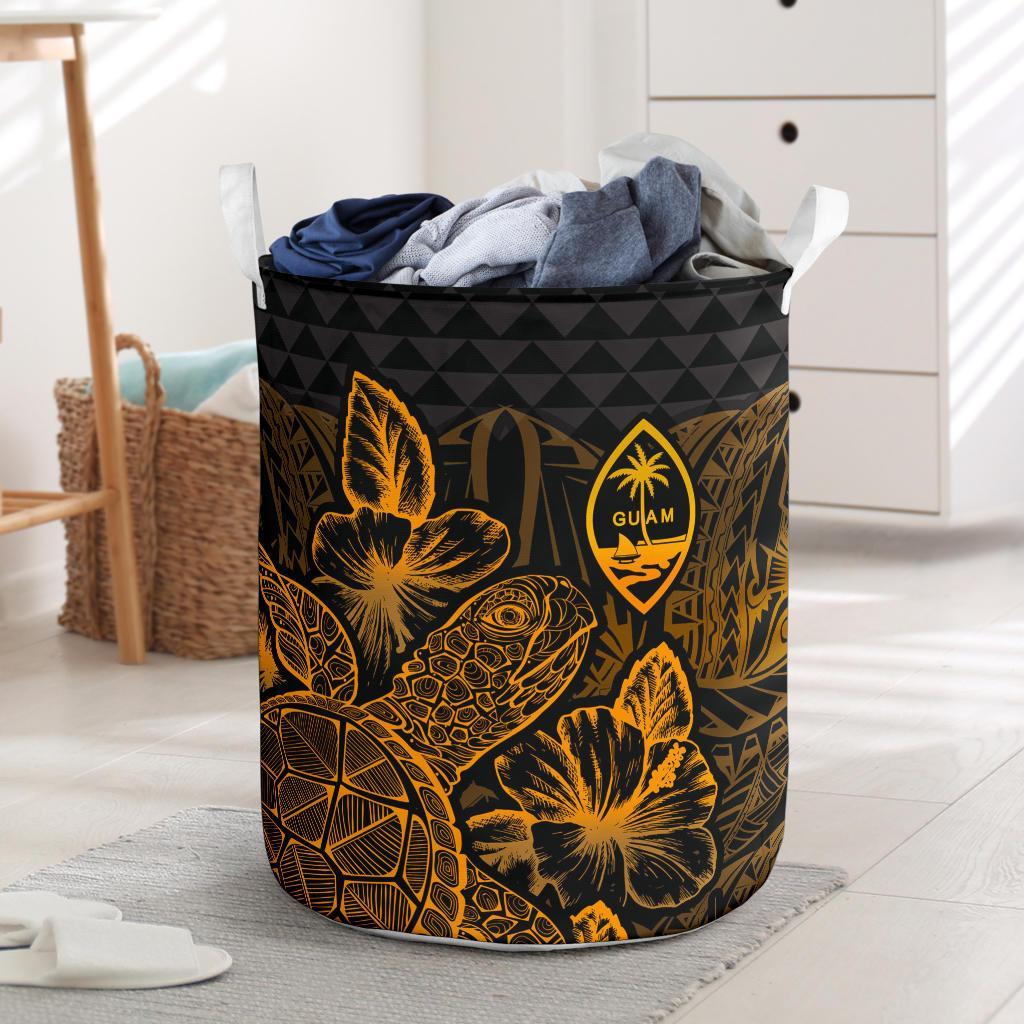 Guam Laundry Basket - Polynesian Turtle Hibiscus Gold Laundry Basket One Size Gold - Polynesian Pride