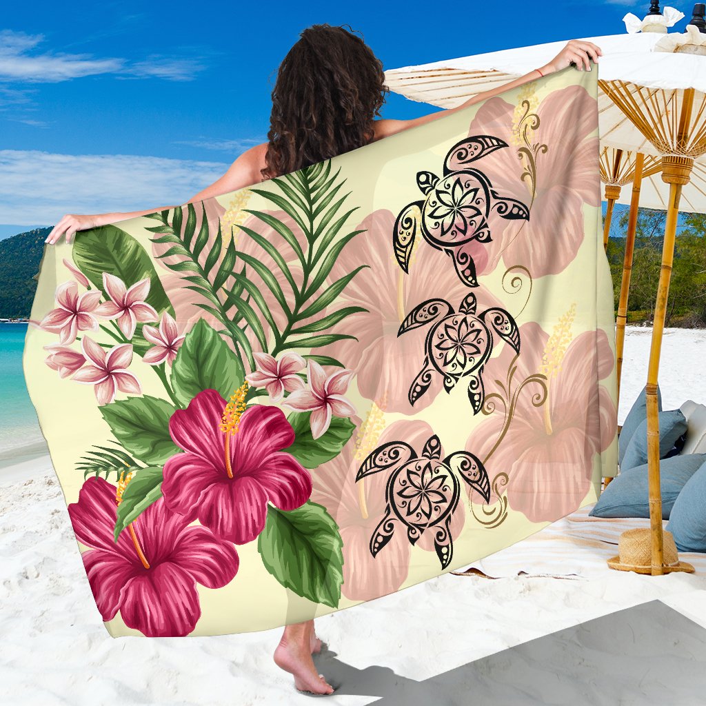 Hawaii Turtle Hibiscus Plumeria Beige Style - Sarong AH Sarong One size Yellow - Polynesian Pride