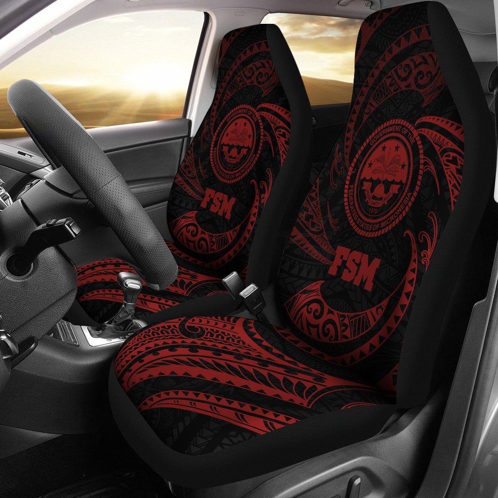 Federated States of Micronesia Car Seat Covers - Red Tribal Wave Universal Fit Red - Polynesian Pride