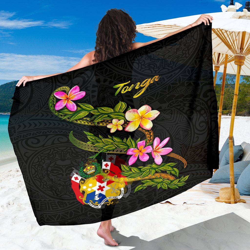 Tonga Polynesian Sarong - Plumeria Tribal Women One Size Black - Polynesian Pride