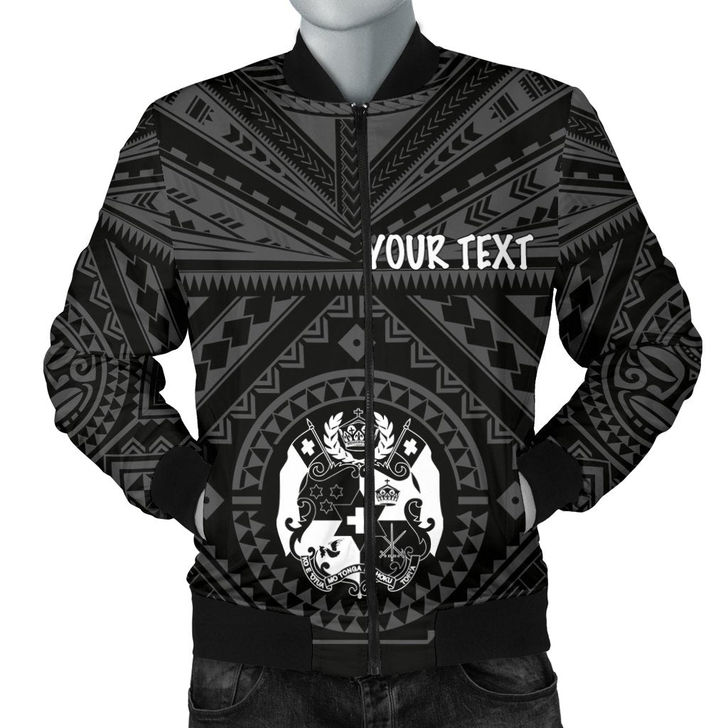 Tonga Personalised Men's Bomber Jacket - Tonga Seal With Polynesian Tattoo Style (Black) Black - Polynesian Pride