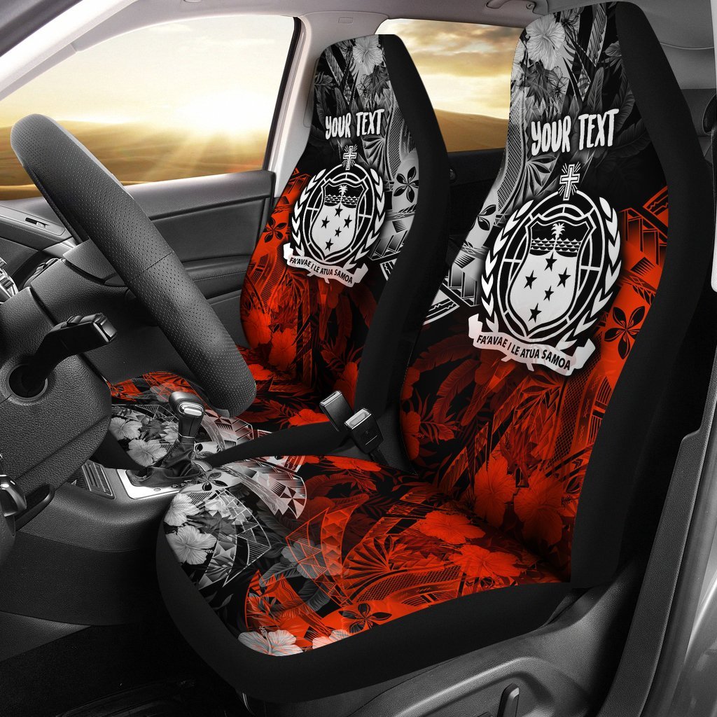 Samoa Polynesian Personalised Car Seat Covers - Vintage Polynesian Style Universal Fit Black - Polynesian Pride