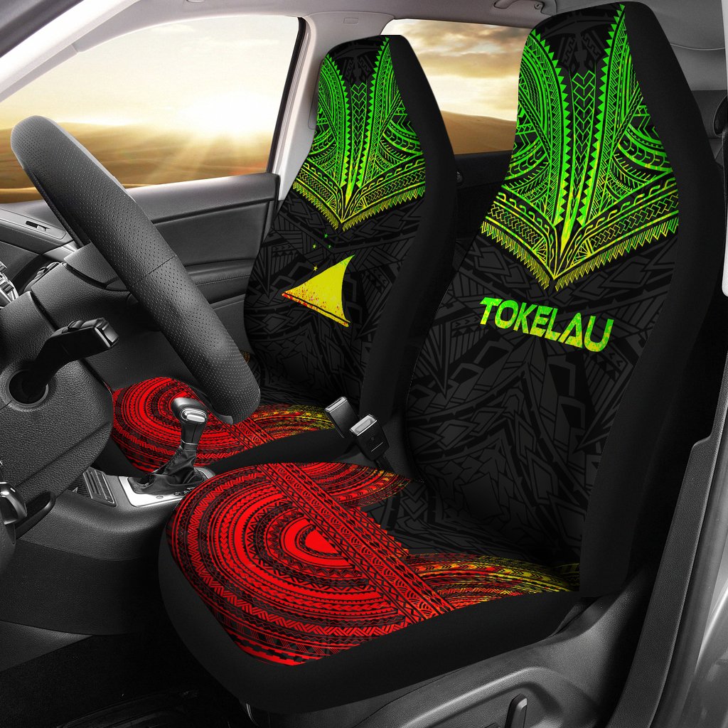 Tokelau Car Seat Cover - Tokelau Flag Polynesian Chief Tattoo Reggae Version Universal Fit Reggae - Polynesian Pride