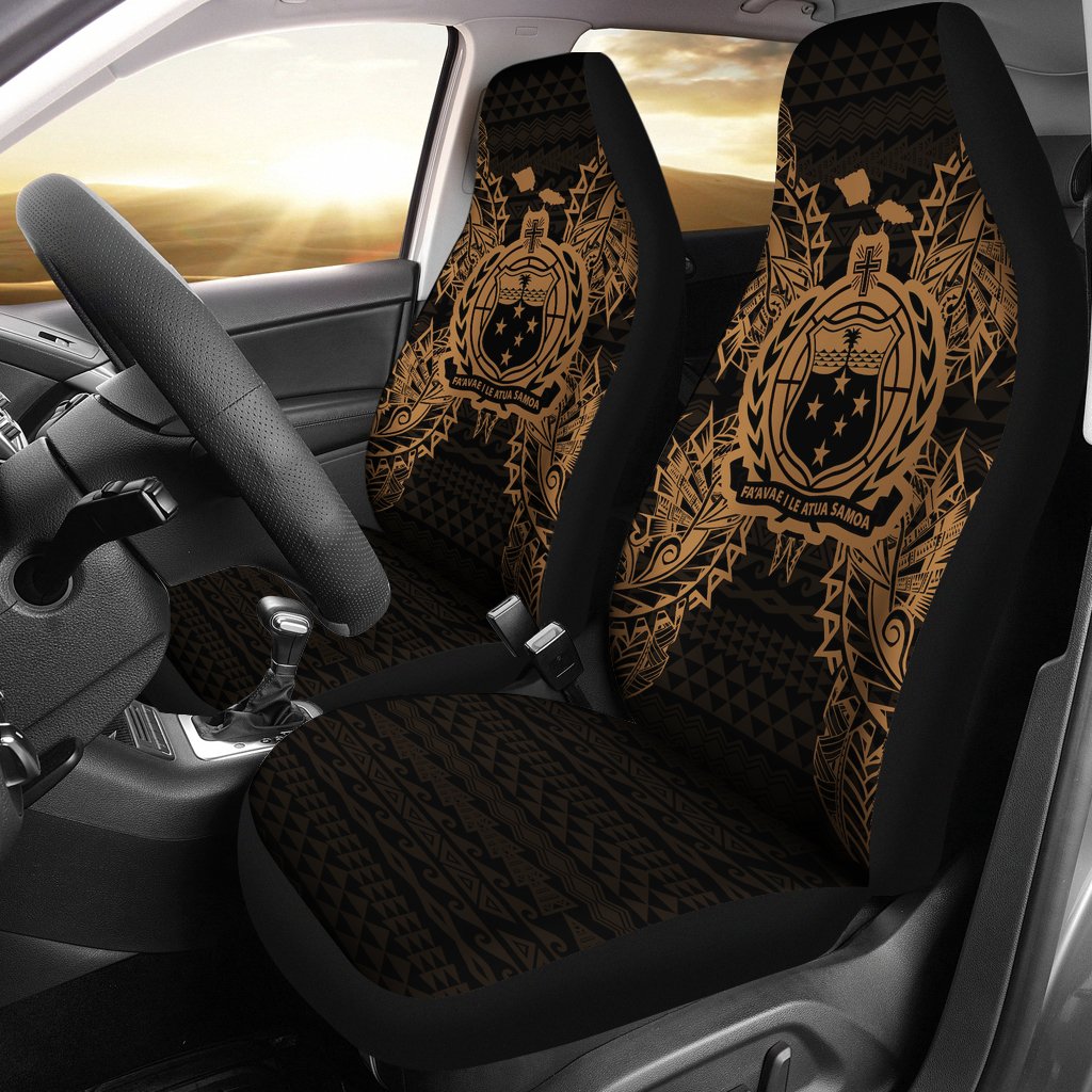 Samoa Car Seat Cover - Samoa Coat Of Arms Map Gold Universal Fit Gold - Polynesian Pride