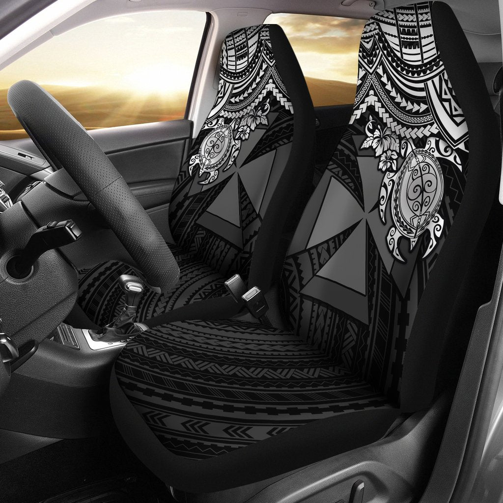 Wallis And Futuna Car Seat Covers - Wallis And Futuna Coat Of Arms White Turtle Universal Fit BLACK - Polynesian Pride