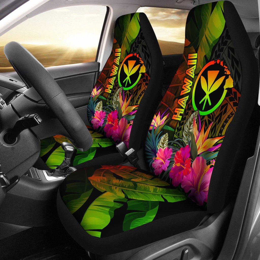 Polynesian Hawaii Kanaka Maoli Polynesian Car Seat Covers - Hibiscus and Banana Leaves Universal Fit Reggae - Polynesian Pride