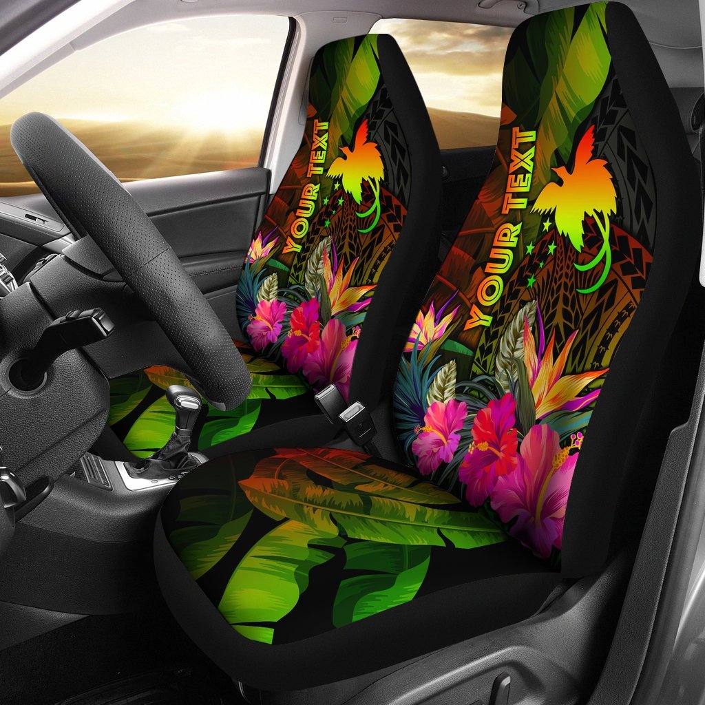 Papua New Guinea Polynesian Personalised Car Seat Covers - Hibiscus and Banana Leaves Universal Fit Reggae - Polynesian Pride