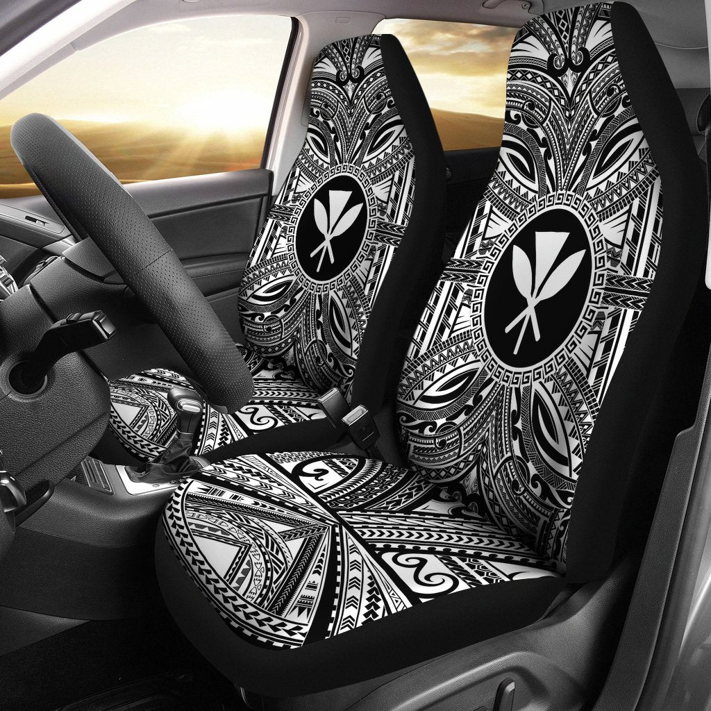 Kanaka Maoli Car Seat Cover - Kanaka Maoli Coat Of Arms Polynesian White Black Universal Fit Black - Polynesian Pride