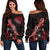 American Samoa Polynesian Women's Off Shoulder Sweater - Turtle With Blooming Hibiscus Red Red - Polynesian Pride