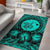 Hawaii Map Honu Hibiscus Polynesian Area Rug AH Rug Turquoise - Polynesian Pride