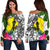 New Caledonia Women's Off Shoulder Sweater White - Turtle Plumeria Banana Leaf White - Polynesian Pride