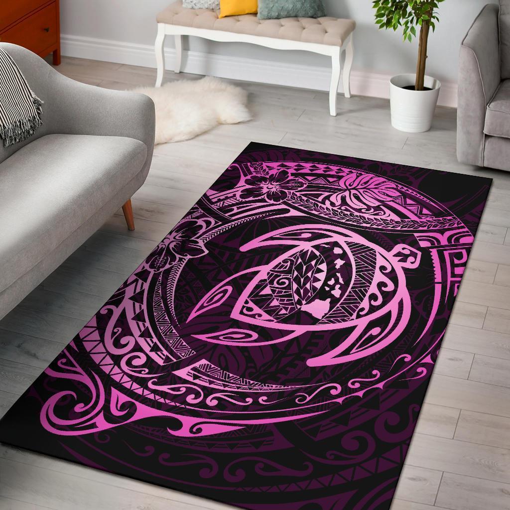 Hawaiian Map Turtle Polynesian Circle Rug AH Rug Pink - Polynesian Pride