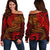 American Samoa Women's Off Shoulder Sweater - Red Shark Polynesian Tattoo Red - Polynesian Pride