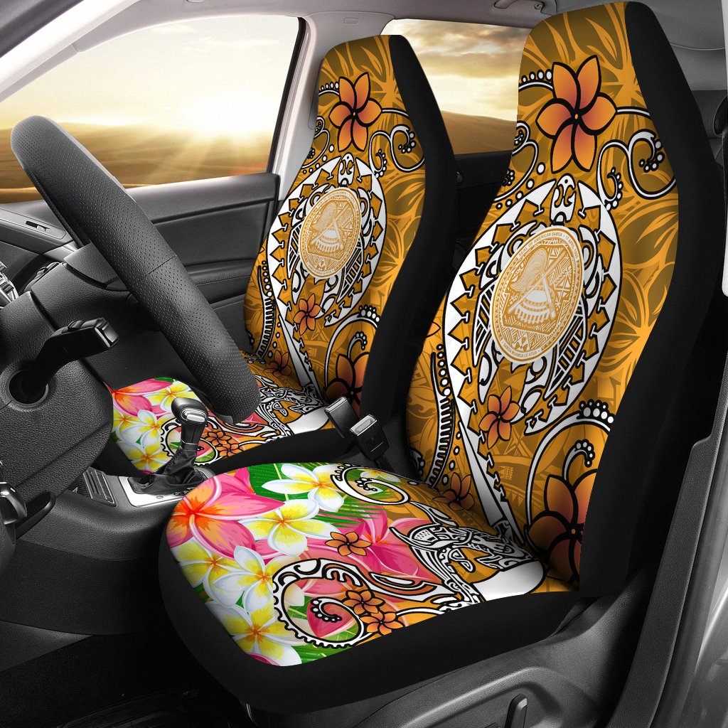 American Samoa Polynesian Car Seat Covers - Turtle Plumeria (Gold) Universal Fit Gold - Polynesian Pride