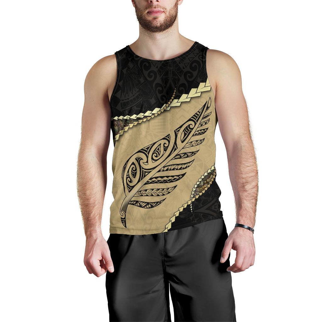 Paua Shell, Maori Silver Fern Men'S Tank Top Golden - Polynesian Pride