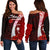 Chuuk Micronesia Women's Off Shoulder Sweater - Coat Of Arm With Hibiscus Red - Polynesian Pride