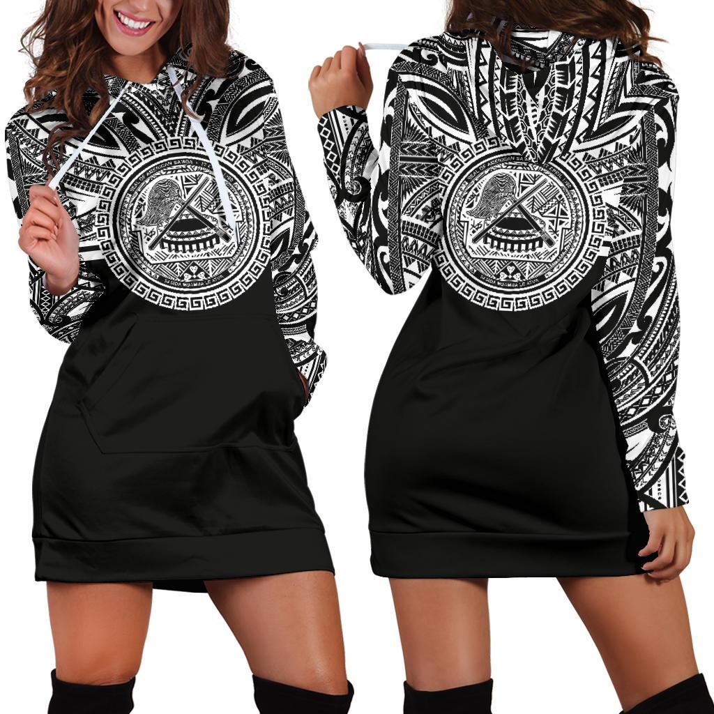 American Samoa Women Hoodie Dress - American Samoa Coat Of Arms Polynesian Black Color Black - Polynesian Pride