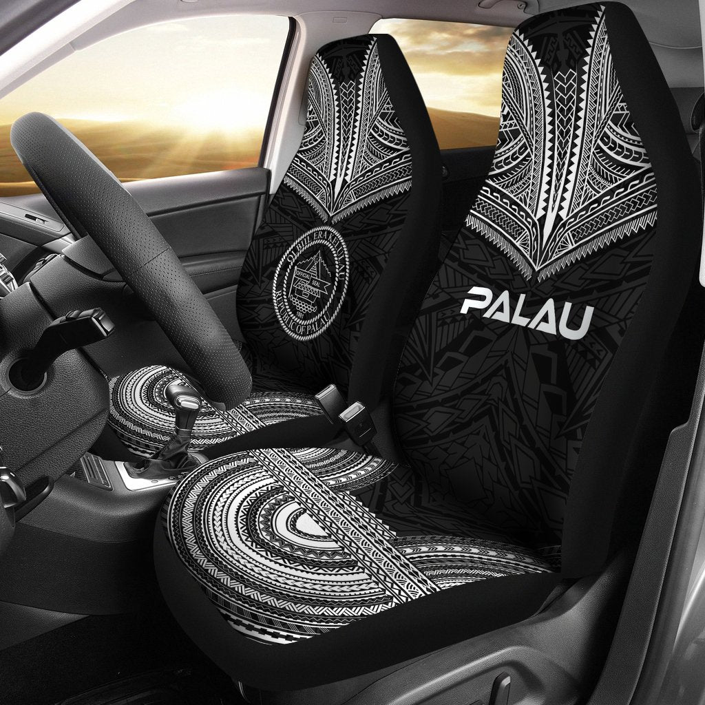 Palau Car Seat Cover - Palau Seal Polynesian Chief Tattoo Black Version Universal Fit Black - Polynesian Pride