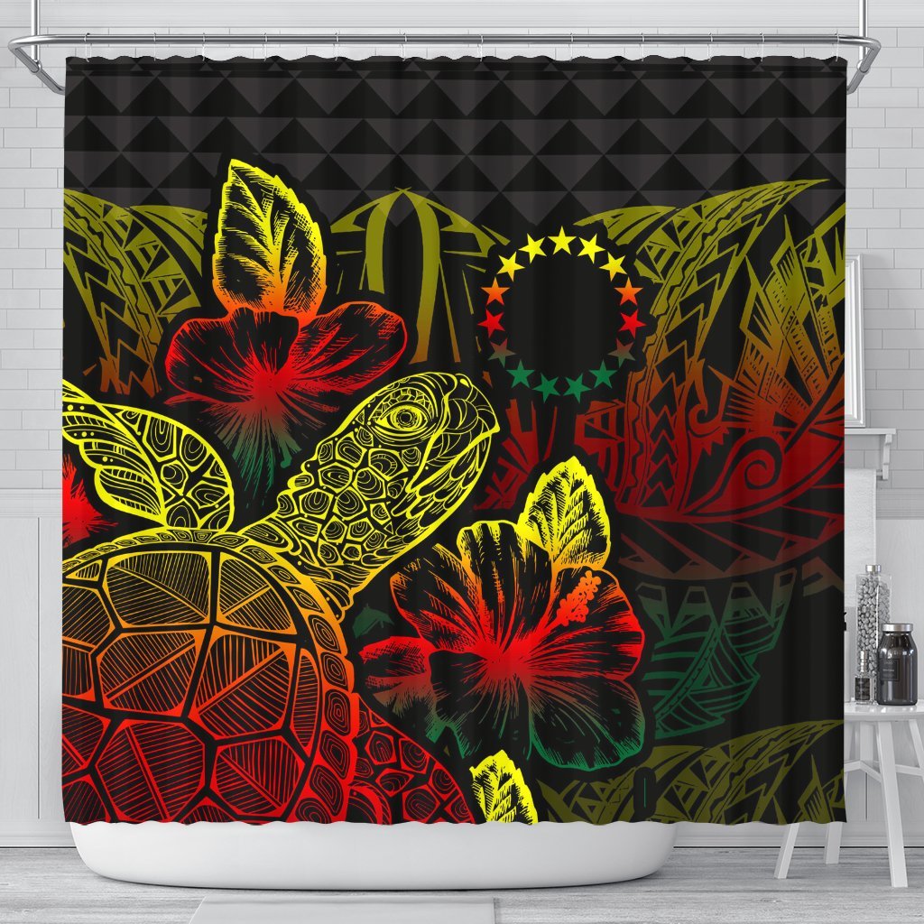 Cook Islands Shower Curtain Turtle Hibiscus Reggae 177 x 172 (cm) Reggae - Polynesian Pride