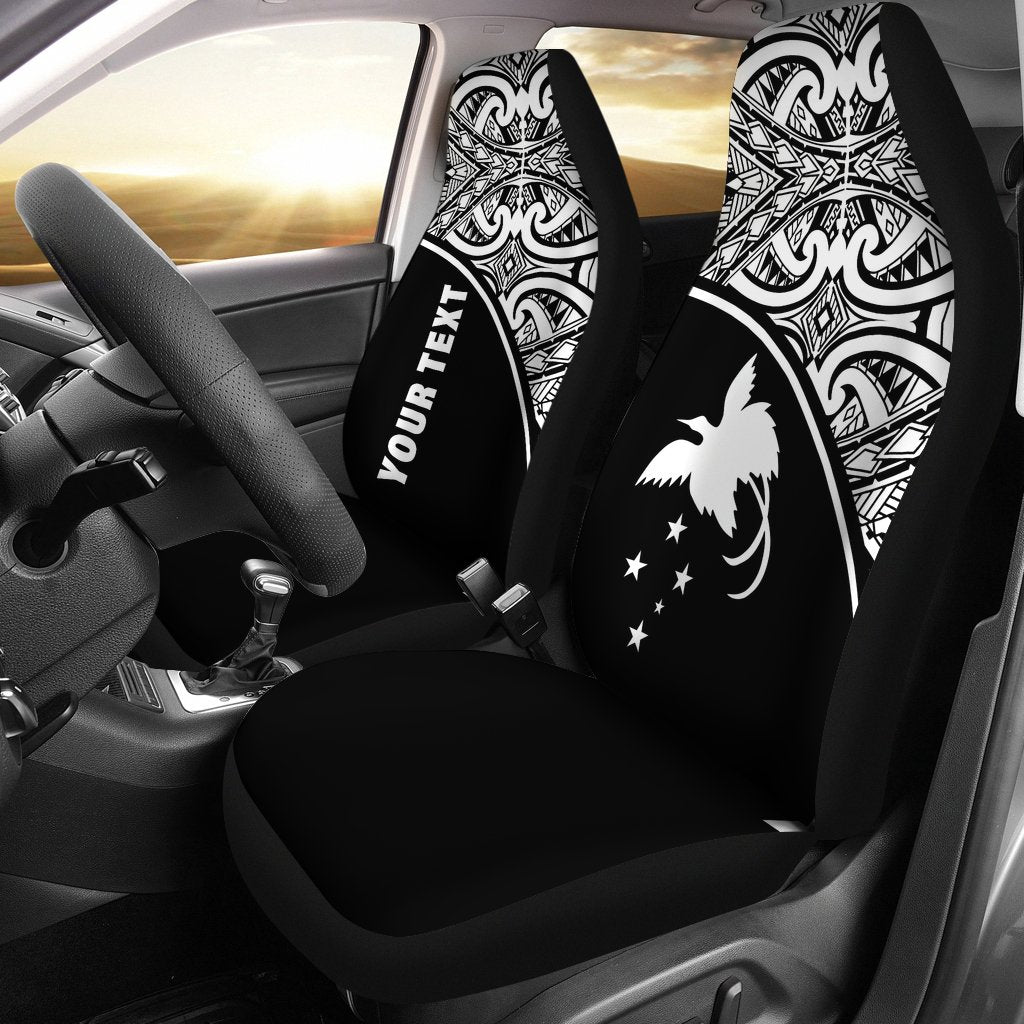 Papua New Guinea Custom Personalised Car Seat Covers - Papua New Guinea FLag Polynesian White Curve Universal Fit Black - Polynesian Pride