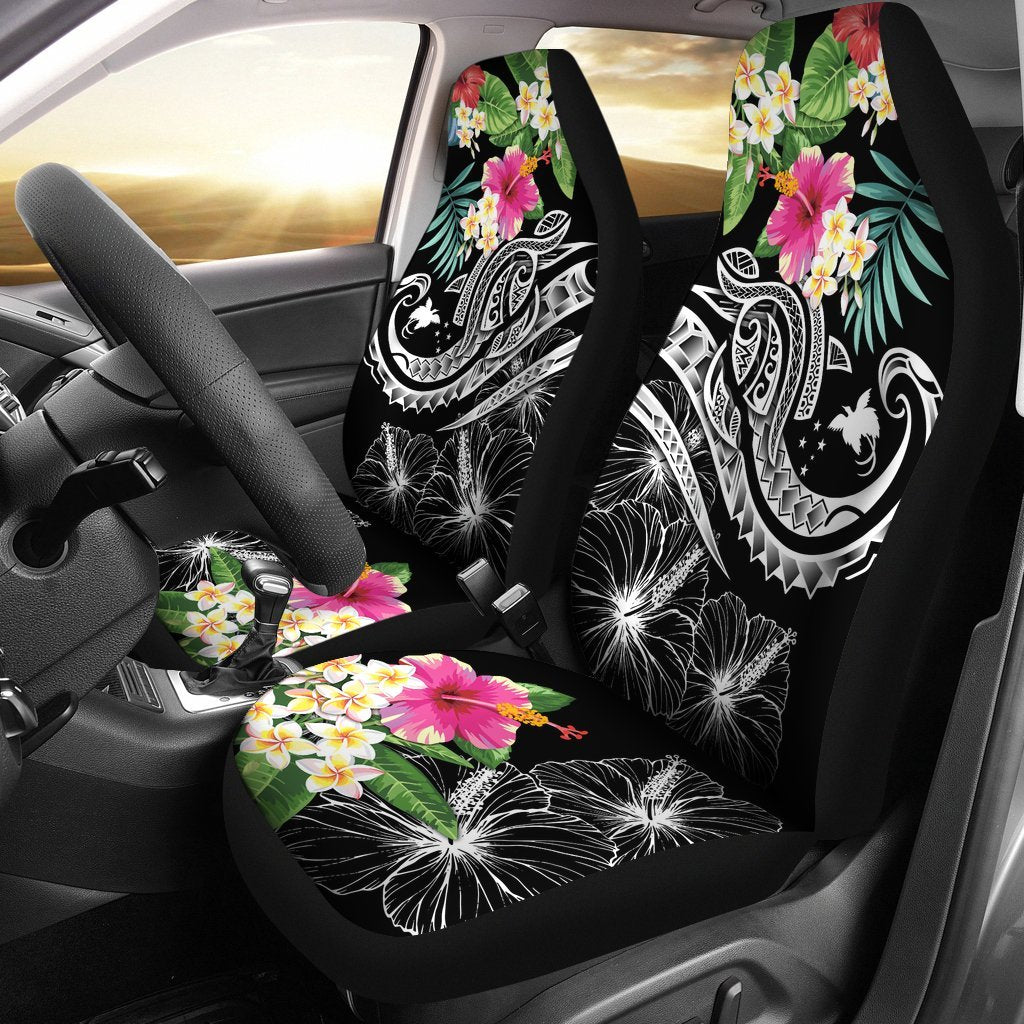 Papua New Guinea Polynesian Car Seat Covers - Summer Plumeria (Black) Universal Fit Black - Polynesian Pride