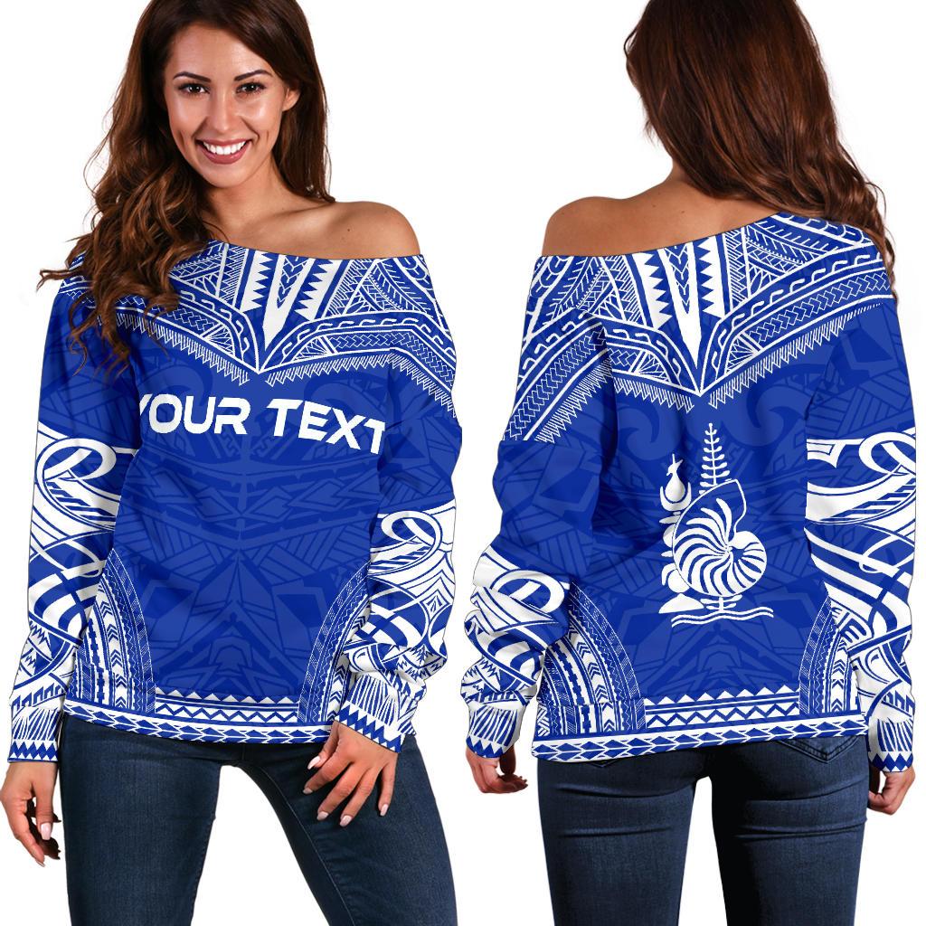 New Caledonia Polynesian Chief Custom Personalised Women's Off Shoulder Sweater - Flag Version Blue - Polynesian Pride