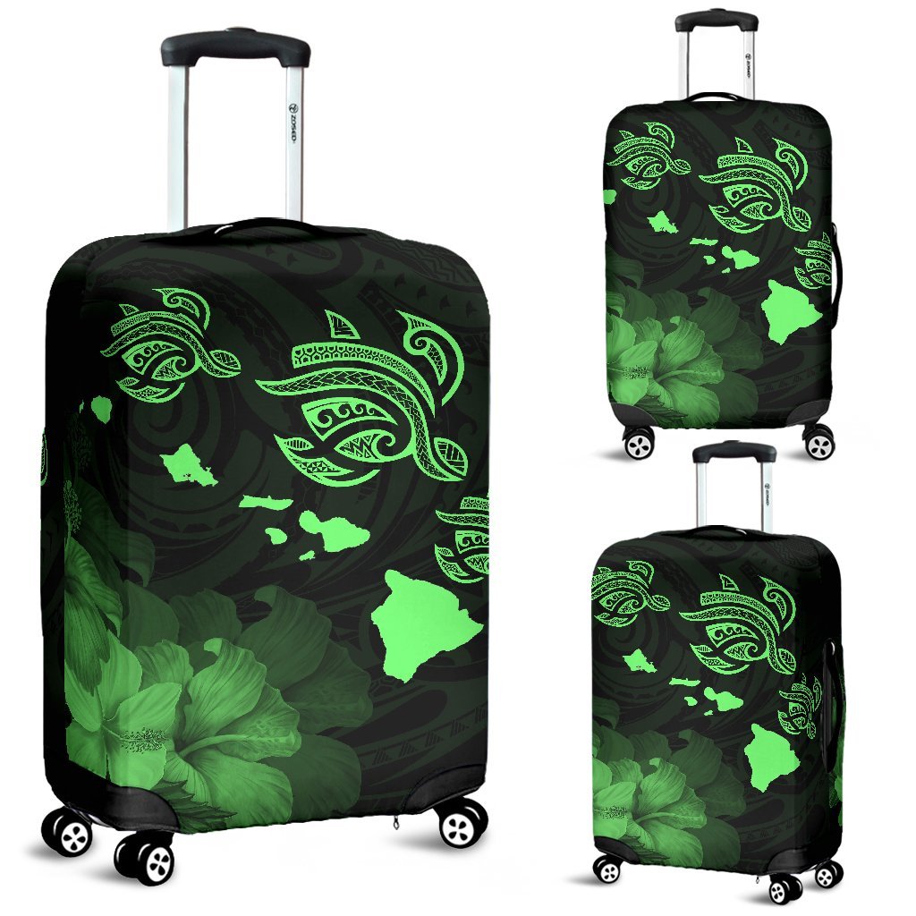 Hawaii Hibiscus Map Polynesian Ancient Green Turtle Luggage Covers Green - Polynesian Pride