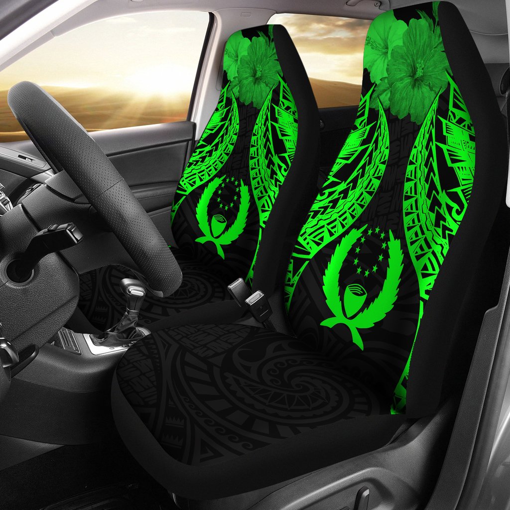 Pohnpei Polynesian Car Seat Covers Pride Seal And Hibiscus Green Universal Fit Green - Polynesian Pride